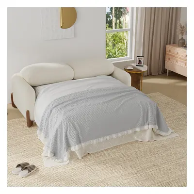 Curva Queen Size White Boucle Pull Out Sleeper Sofa Bed