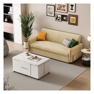 Modern White Lift Top Coffee Table 4 in 1 with Storage Ottoman Foldable and Casters Transforming