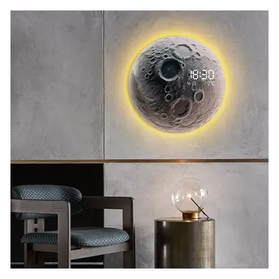 Moon-Shaped LED Wall Clock Modern Round Decor Art Living Room Bedroom