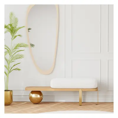 Ball design Entryway Bench Wooden Furniture with Abstract Metal Legsin White & Gold (1200mm Wid