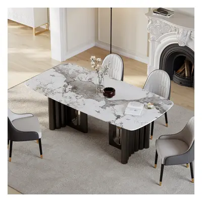 2000mm Modern Rectangle Sintered Stone Top Dining Table for 8 Seaters in Black & White