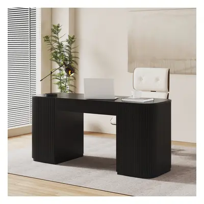 Standing Computer Desk with 2 Doors & Storage Black Manufactured Wood Office Furniture (1500mm )