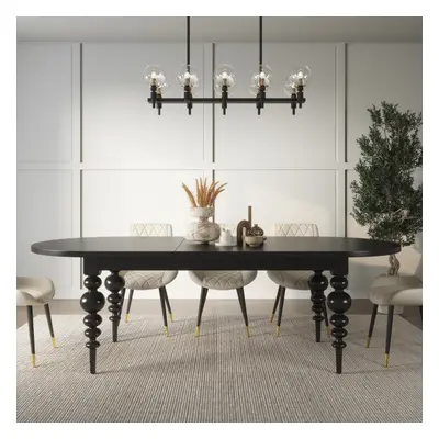 79"-94" Oval Dining Table Extendable for 10 Person with Turned Legs Mid-Century Modern Black Tab