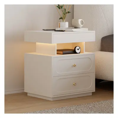 Modern Smart Nightstand with Light 2 Drawer Bedside Table with Charging Station