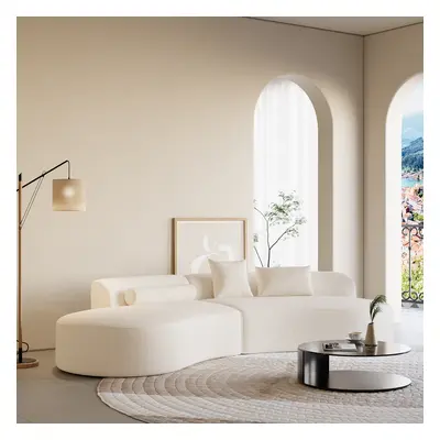 109" Modern White Curved Boucle Sectional Sofa 2 Piece 4-Seater Chaise with 3 Pillows