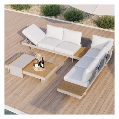 4 PCS L Shaped Outdoor Sectional Sofa Set Modern Yard & Patio Furniture for 6 Person in Gray Cus