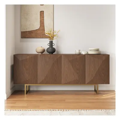 71" Sideboard with Adjustable Shelves Modern Walnut & Yellow Kitchen Cabinet