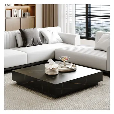 1000mm Square Sintered Stone Block Coffee Table With Wood Base