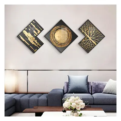 Modern Gold & Black Abstract Wall Art Set of 3 Luxury Textured Wall Decor