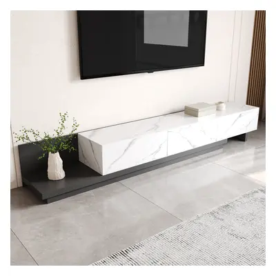 Fero Modern Extendable Stone Top White & Black Wood TV Stand with 3 Drawers Up to 120"