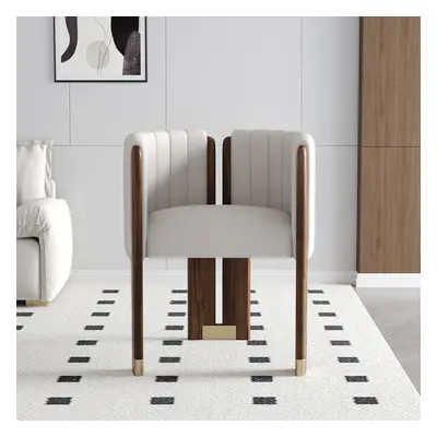 Modern Wood Accent Chair White Microfiber Leather Upholstered Arm Chair