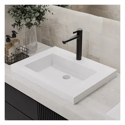 584mm Rectangular Concrete white Drop-in Bathroom Sink