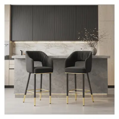 Elevate your space with this modern black velvet bar stool, featuring a sleek low back