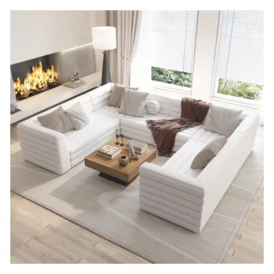 3200mm U-Shaped Modern White Microfiber Leather Modular Sectional Sofa for 8 Seaters