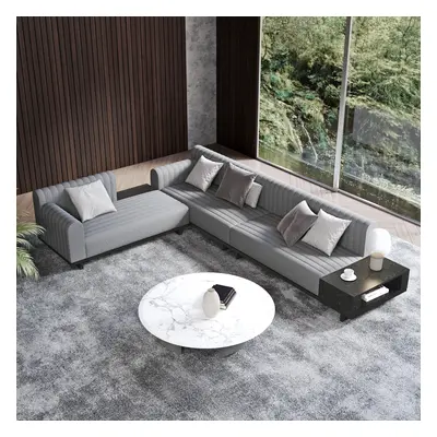 157" Boucle L-Shaped Sectional Sofa Modern Light Gray Sectional with Storage Side Table