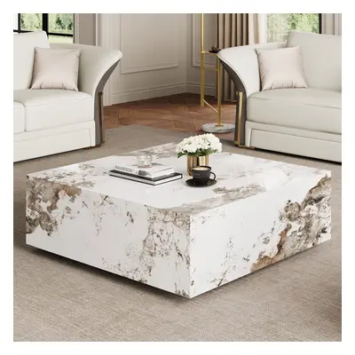 39" Square Sintered Stone Block Coffee Table With Storage Modern Off White Living Room Table