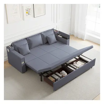 2100mm Convertible Bed Full Sleeper Sofa Leath-aire Upholstered Storage with Speaker