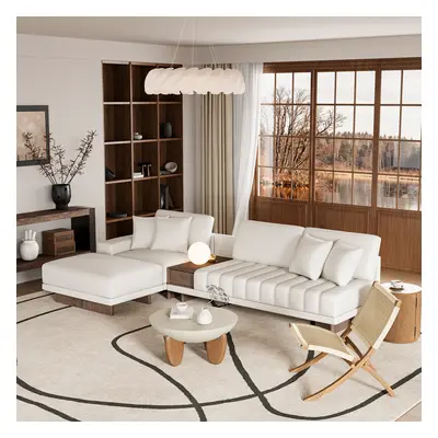 Modular Leather Sectional Sofa Set with Concrete Coffee Table