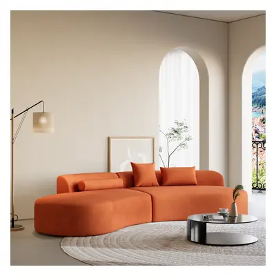 109" Modern Orange Curved Velvet Sectional Sofa 2 Piece 4-Seater Chaise with 3 Pillows