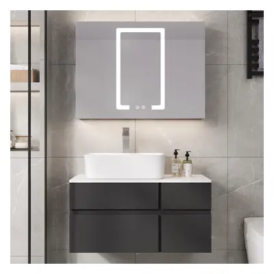 800mm Black & White Floating Bathroom Vanity & Chrome Monobloc Deck Mounted Basin Tap