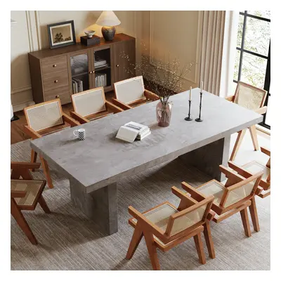 86.6" Rectangle Dining Table Solid Wood for 10 Farmhouse Style Gray Dining Room Table