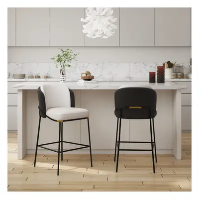 Modern PU Leather Bar Stool Black with Back & Footrest