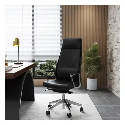 Ergonomic Adjustable High Back Office Desk Chair Pet-Friendly Lether Comfy Office Chair in Black