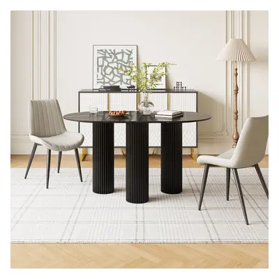 55.1" Modern Oval Sintered Stone Top Dining Table 3 Legs in White