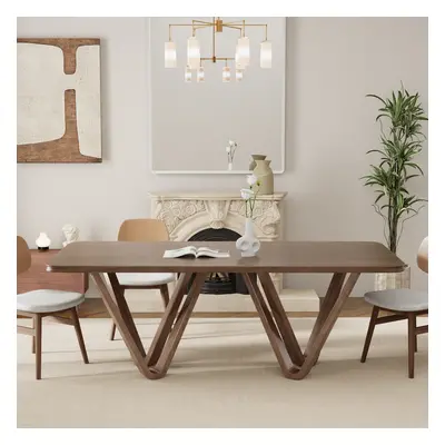 Rectangle Dining Table Rubber Wood for 8 Seaters Modern Walnut