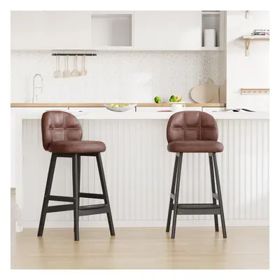 Set of 2 Rustic PU Leather Counter Stools with Upholstered Brown