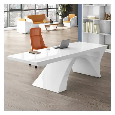 2 Pieces Concise Modern White Office Desk and Adjustable Chair