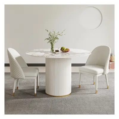 1200mm Round White Sintered Stone Top Dining Table for 4 Person