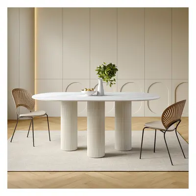 63" Modern Oval Sintered Stone Top Dining Table 3 Legs in White