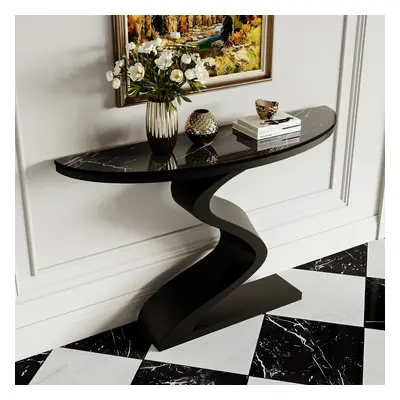 Curved Console Table with Sintered Stone Top Half Moon Shape Entryway Furniture in Black (1000mm