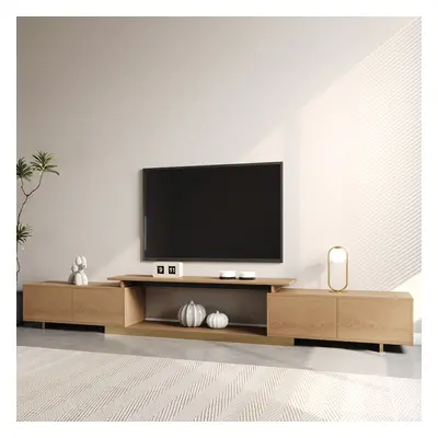 Mordelle Natural Modern Rectangle Glossy Extendable TV Stand Storage for 65 to 85" TV