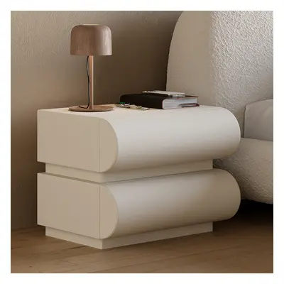 Modern White Leather Smart Nightstand with Wireless Charger 2 Drawers Bedside Table with USB & T