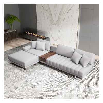 126" L-Shaped Gray Modular Sectional Sofa with Storage Side Table and Ottoman