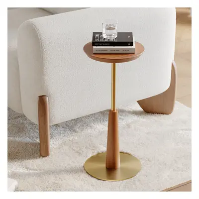 Round Mid-Century Modern Cocktail Table Walnut & Gold Side Table