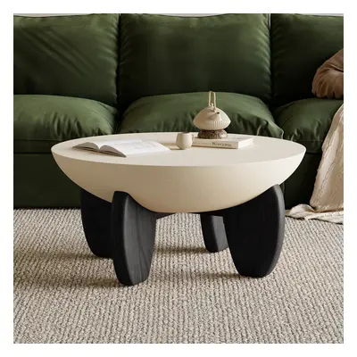 Curva Round Small Modern Beige & Black Coffee Table Concrete & Wood Accent Table