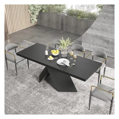 63"-79" Rectangle Dining Table Extendable Wood for 8 Person Farmhouse Style Black Dining Room Ta