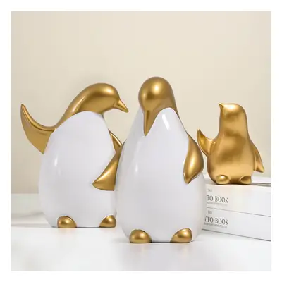 Modern Desktop White & Gold Penguins Set of 3