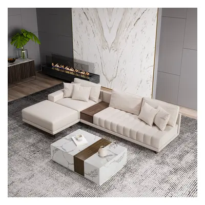 Modular Fabric Sectional Sofa Set with Wood Block Coffee Table