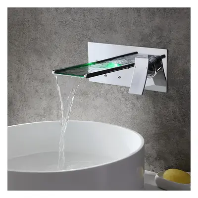 Koko Contemporary LED Wall-Mounted Polished Chrome Brass Waterfall Bathroom Basin Tap