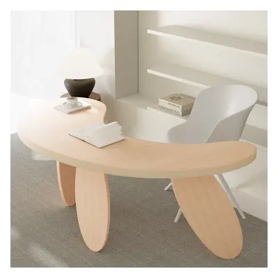 1400mm Modern Natural Curved Desk Wooden Home Office Desk with 3 Oval Legs