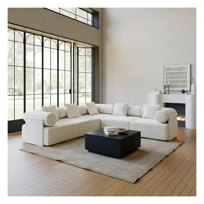 110" 5-Piece Modular White Boucle L-Shape Sectional Sofa