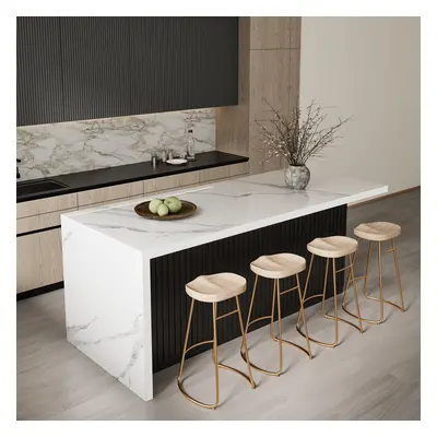 72" Large Kitchen Island Faux Marble Top with Storage White & Black Modern Kitchen Cabinet