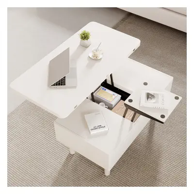 Lift Top White Coffee Table with Storage Square Modern Cocktail Table