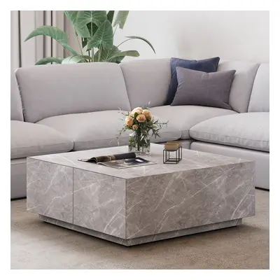 Modern Square Coffee Table with 4 Drawers Storage Wooden Pedestal Coffee Table