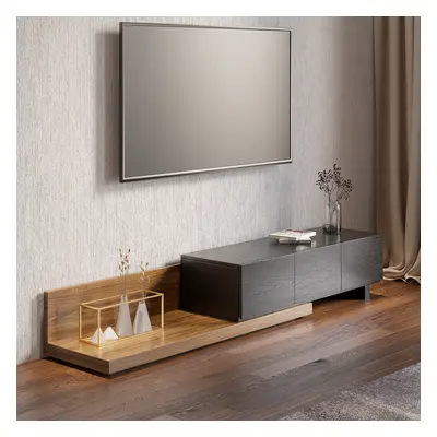 Rectangle Wood Extendable TV Stand Black and Walnut Floor Media Console with 3 Drawers