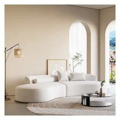 109" Modern White Curved Leather Sectional Sofa 2 Piece 4-Seater Chaise with 3 Pillows